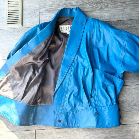 Vintage 80s BB Dakota Blue Leather Bomber Moto Jacket Made in Canada - Picture 10 of 16